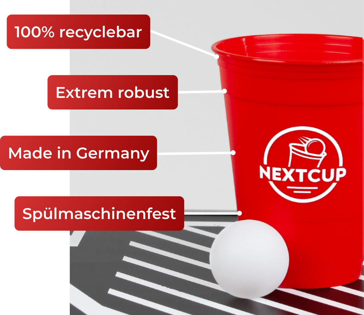 Sustainable, robust, made in Germany and 100% recyclebar beerpong cups from NextCup